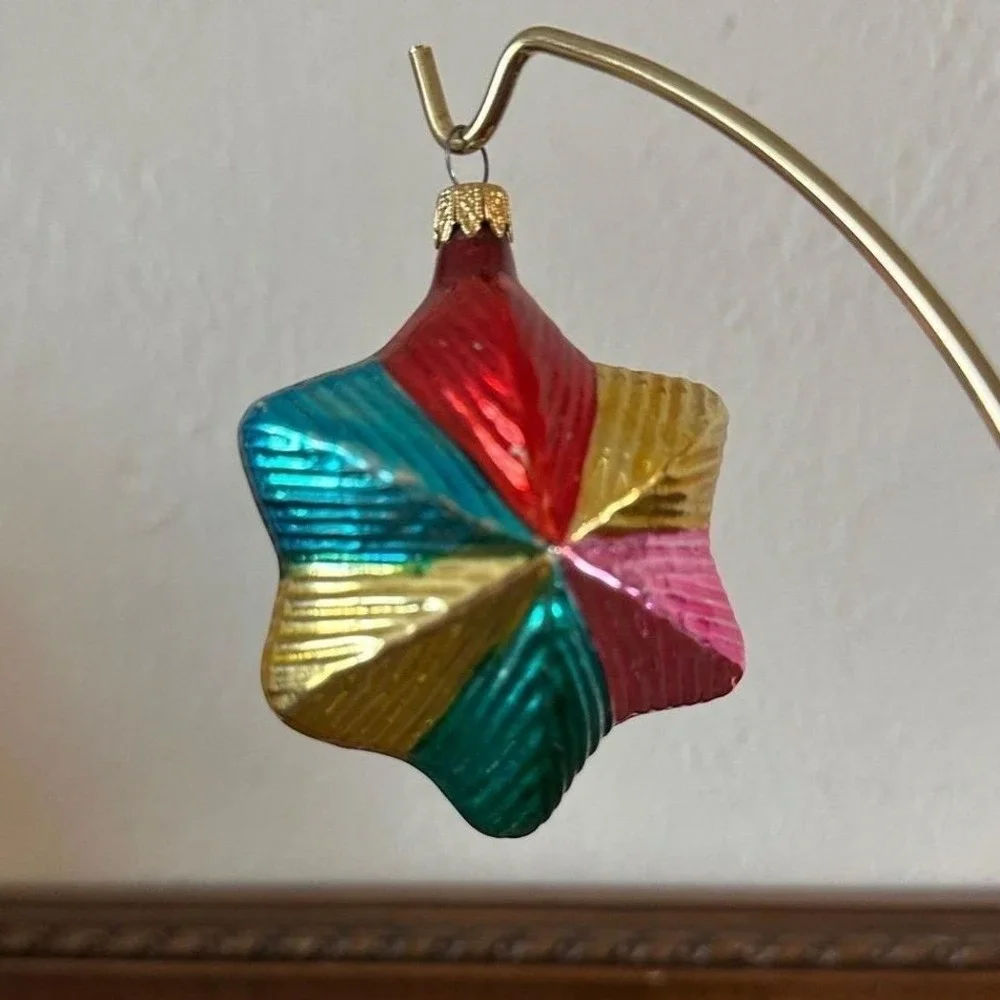 Vintage Columbia Colorful‎ Rainbow Puffy Glass Star Christmas Ornament